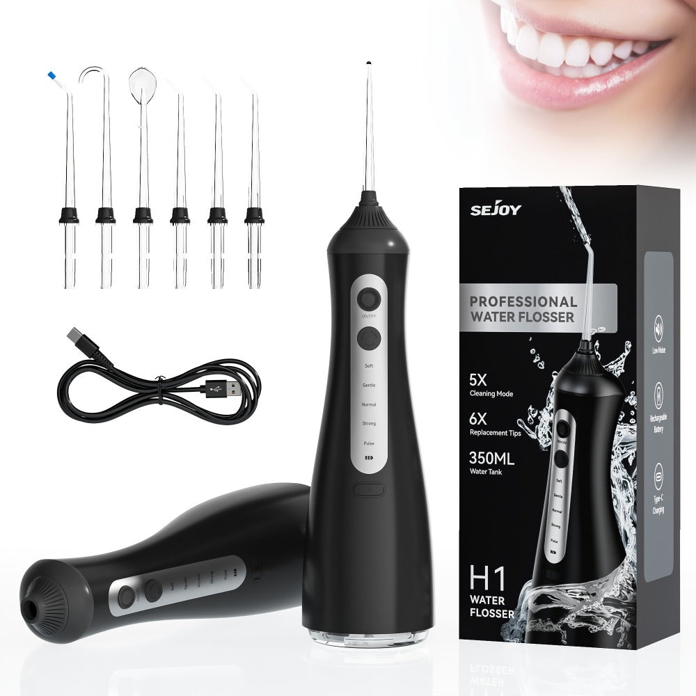 Water Flosser Cordless Five-Mode Design with Five Jet Tips, 1800mAh Battery and Pink or Black Options