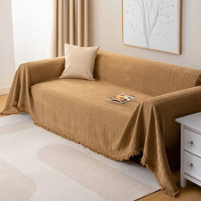 Sofa Cover Throw, Chenille Woven Fringe Slipcover in Three Colors for Three- and Four-Seat Couches