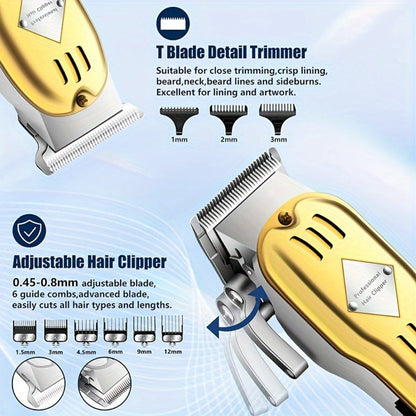 Hair Clippers & Trimmers Three-Piece Set with Full-Size Clipper, T-Blade Detailer, Foil Shaver and LCD Displays