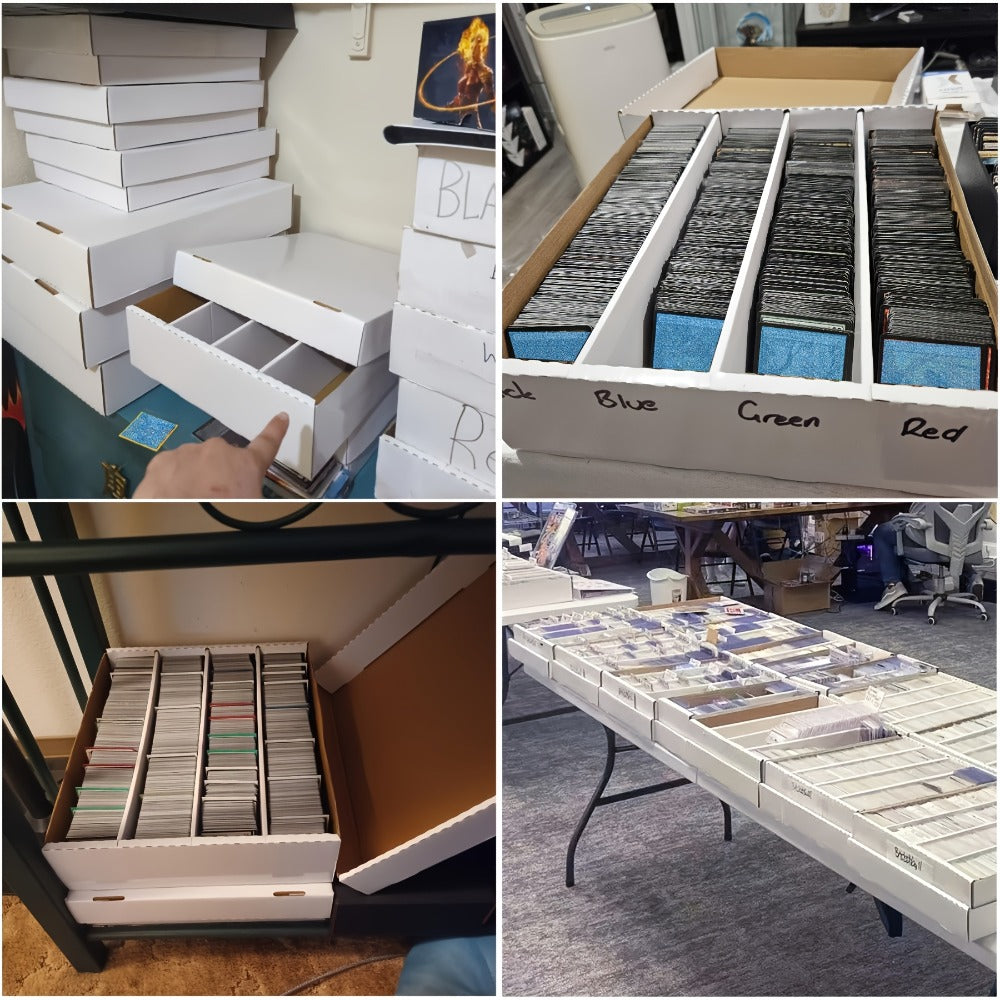 Four-Row Trading Card Storage Box with 1-Pack and 6-Pack Options, 15.8 × 13.3 × 3 Inch Pictured Size