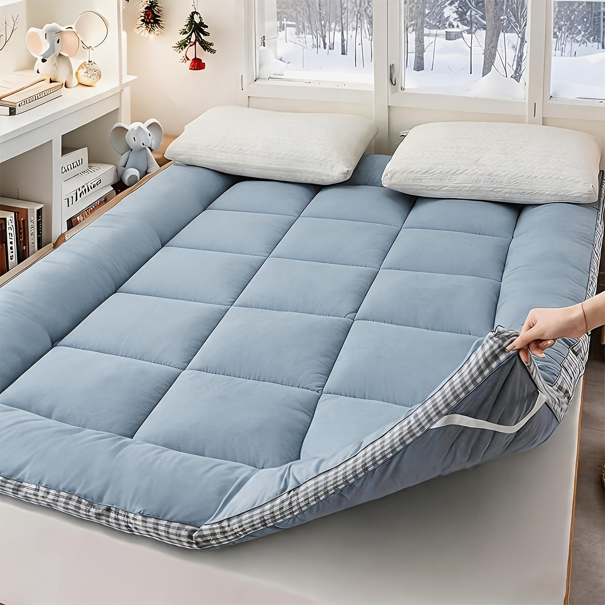 Mattress Topper Flannel Bubble Quilt with Fiber Fill, Foldable Format and Five Color Options
