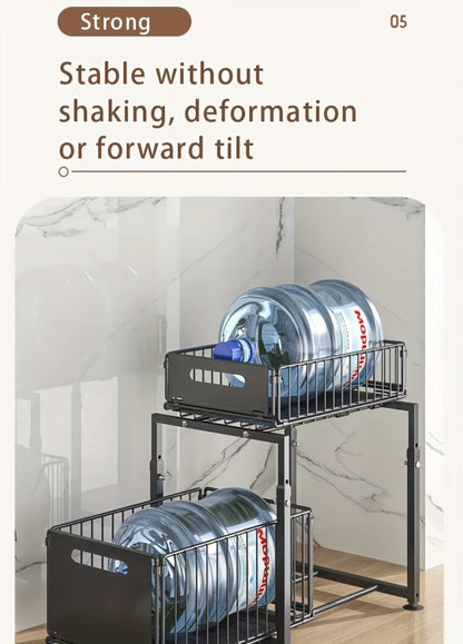 Two-Tier Under-Sink Cabinet Organizer with Sliding Metal Baskets in One- or Two-Piece Options