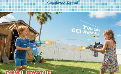 Two-Piece Electric Light-and-Sound Water Blaster Sets in 727 or 737 Models and Blue or Black Colors