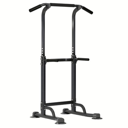 Power Tower Dip Station & Pull-Up Bar – Adjustable Height 65–83", 330 LB Capacity, H-Base Steel Frame for Pull-Ups, Chin-Ups, Dips & Knee Raises | Home Gym Strength Training Equipment