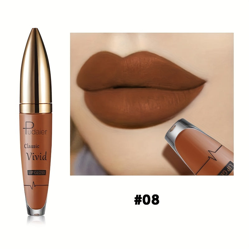 Matte Liquid Lip Color in Seven Numbered Shades with 8.5cm Clear Tube and Pointed Gold Cap