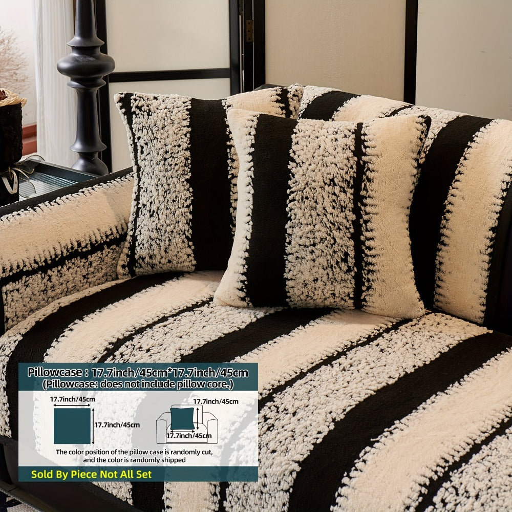 Sofa Cover Plush Jacquard Thick Non-Slip Couch Protector - Pet Friendly Furniture Cover for Living Room Bedroom Office, Machine Washable Retro Style Sofa Slipcover, Loveseat & 4-Seater, Black Grey Green Coffee