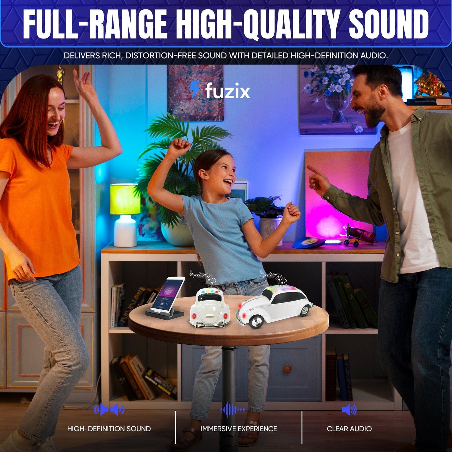 Fuzix WS-1958 Vintage Car Bluetooth Speaker with LED Headlights & Taillights | Retro Wireless Stereo, FM Radio, AUX/USB/TF, Built-in Mic, Rechargeable – Novelty Gift for Car Enthusiasts & Music Lovers