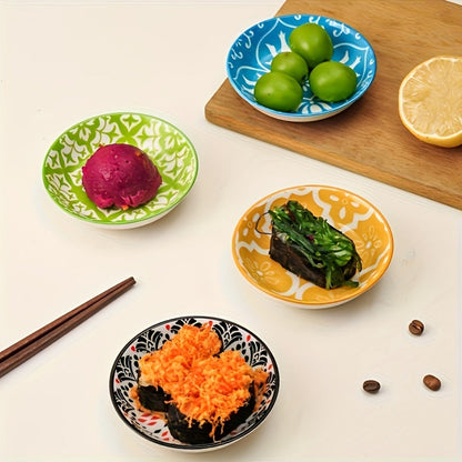 Ceramic Condiment Dish Set of 10, Bohemian Small Saucer Dipping Bowls for Soy Sauce, Vinegar & Spices