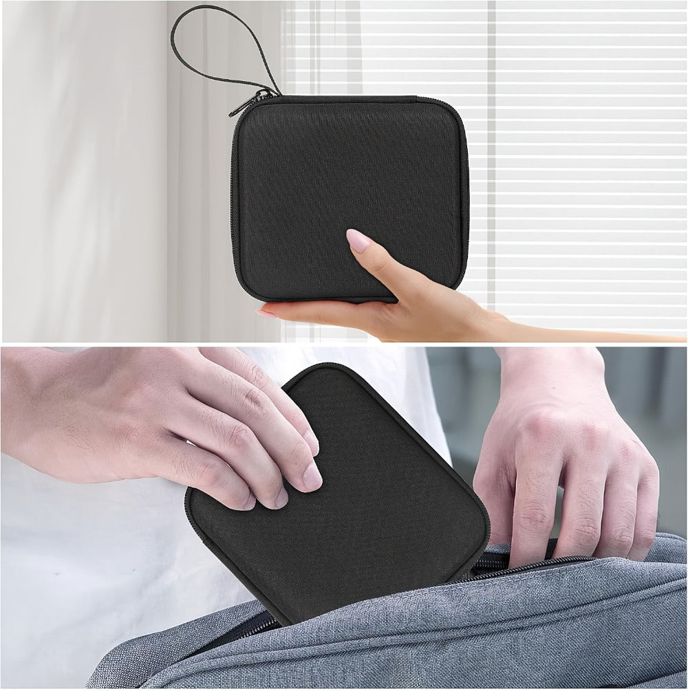 Mini Printer Carrying Case with Zippered Hard Shell, Mesh Pocket and Wrist Strap in Black Pictured