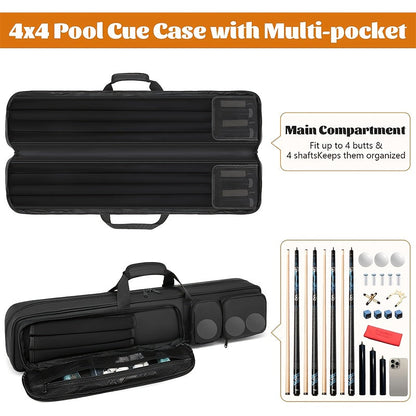 Black Billiard Cue Carrying Case with Backpack Straps, Top Handle and Front Accessory Pockets