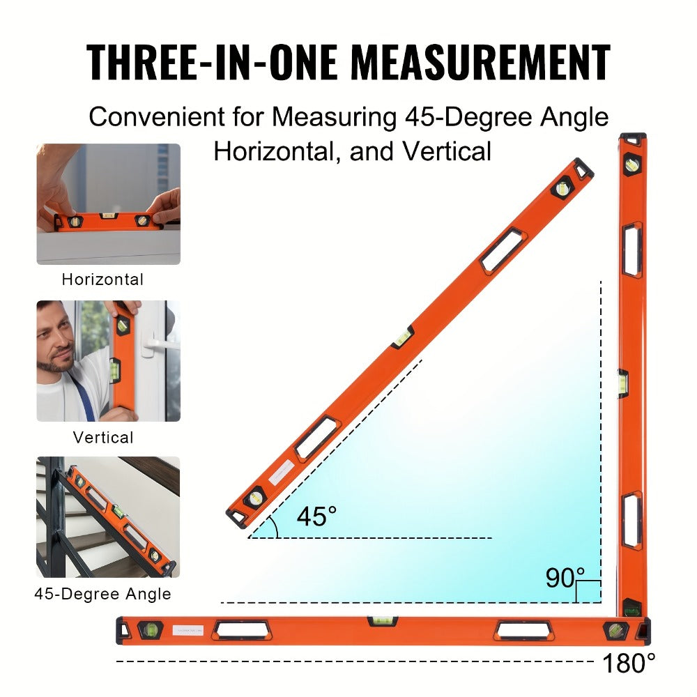 Six-Piece Magnetic-Style Spirit Level Set in 10, 16, 24, 32, 48 and 78 Inch Lengths for Workshop Layout