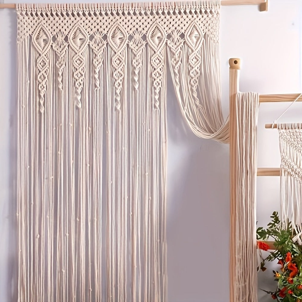 Large Bohemian Macrame-Style Wall Hanging in Four Exact Woven Patterns with Long Fringe Details