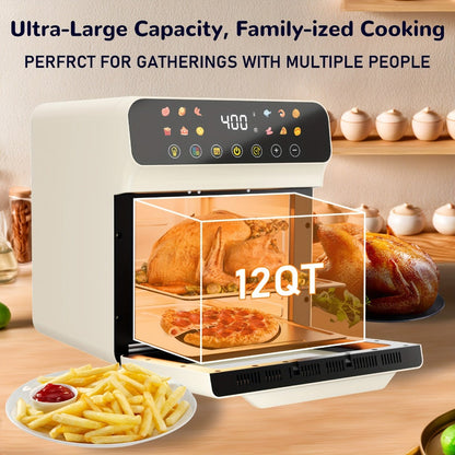 12-Quart Countertop Air Fryer Oven with Viewing Window, Interior Light and White or Black Finish