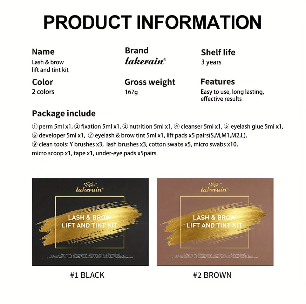 Lash Lift Kit & Brow Lamination Tint Set — 2-in-1 Eyelash Perm & Eyebrow Lamination with Black Brown Tint Dye, 4-6 Week Long-Lasting Results, DIY Home or Salon Use, Complete Beauty Kit for Women