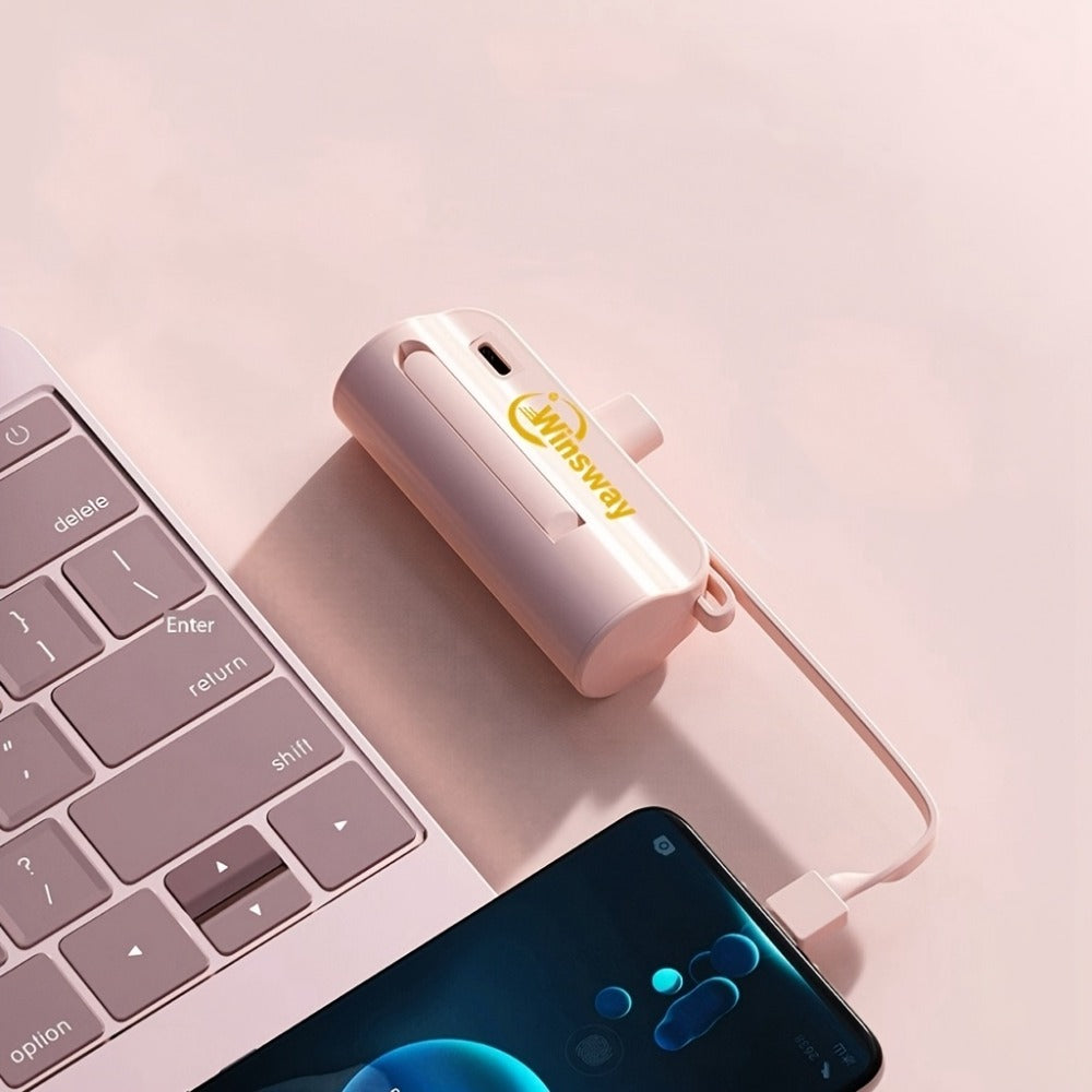 Power Bank 5000mAh Capsule with Dual-Port Options, Wireless Charging and Phone Holder in Four Colors