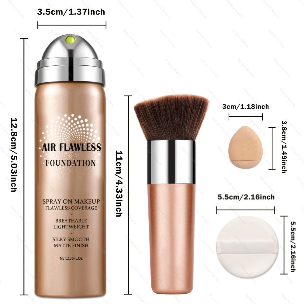 Spray Liquid Foundation and Flat-Top Brush Set with Matte Finish and Eight Numbered Shades