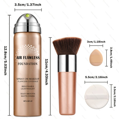 Spray Liquid Foundation and Flat-Top Brush Set with Matte Finish and Eight Numbered Shades