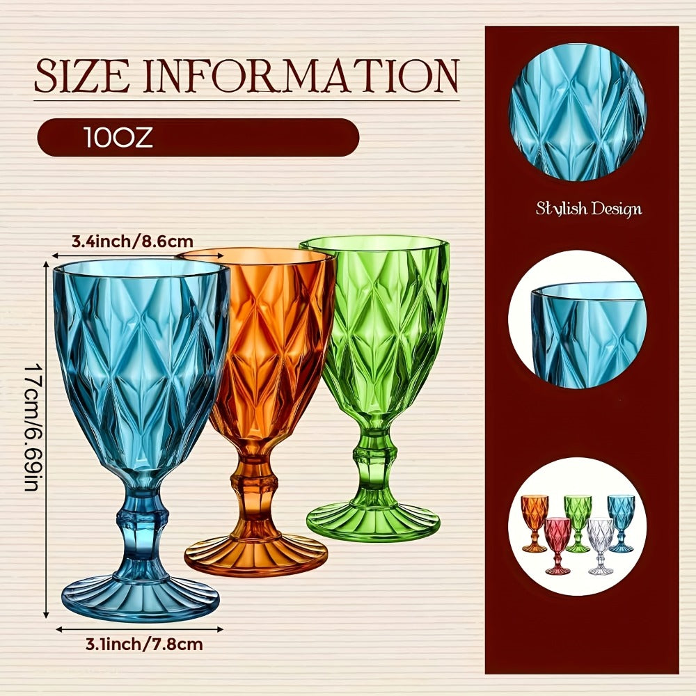 Six-Piece Diamond-Pattern Stemmed Wine Glass Set in Pink, Green or Blue Checkout Color Options