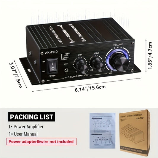 600W Mini HiFi Stereo Power Amplifier, Dual-Channel Class AB Compact Audio Amp, 2.0 Channel, RCA & AUX Input, Bass & Treble Control, Sound Amplifier for Home Theater, Computer & Car Audio (No Power Cord)