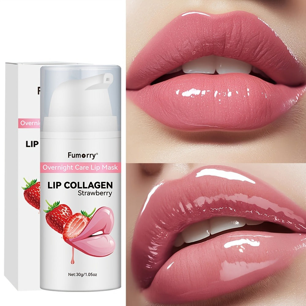 30g / 1.05oz Fumerry Lip Collagen Strawberry-Labeled Pump Bottle with Pink Applicator and 9.7cm Height