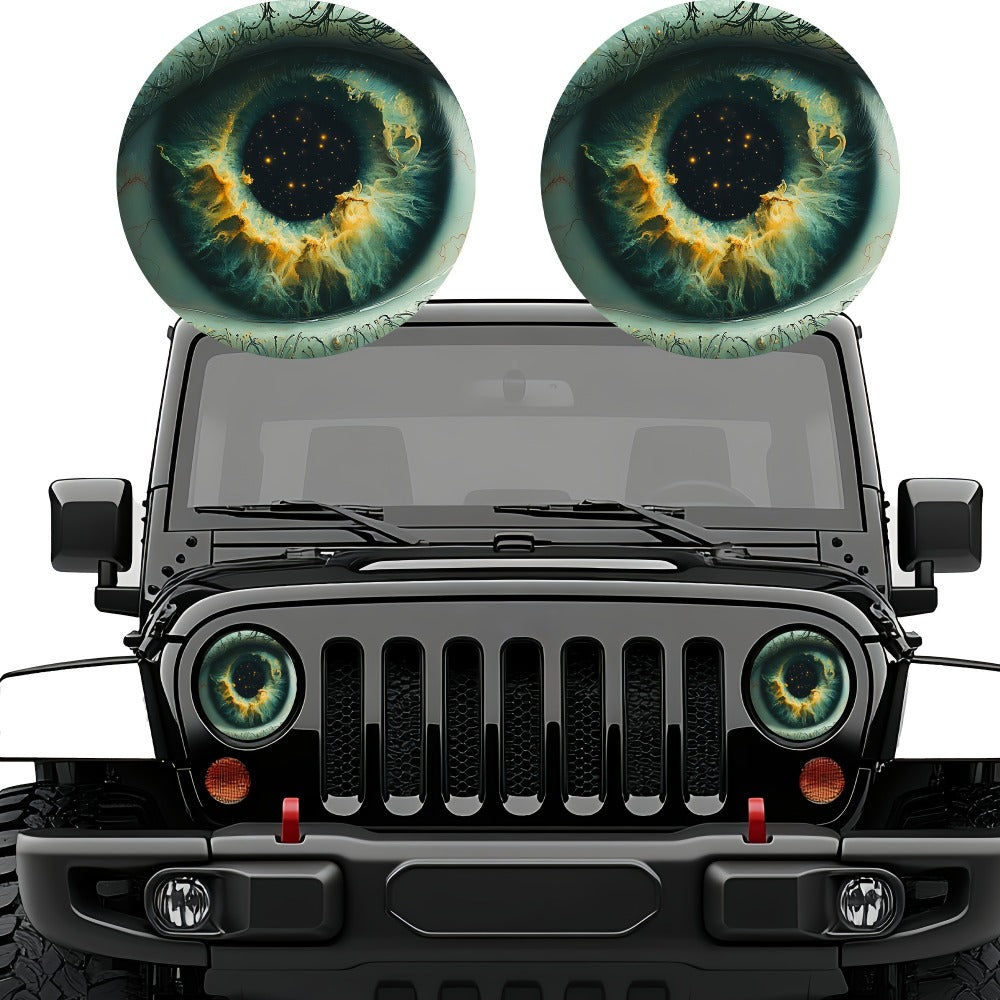 3D Beast Eye Headlight Stickers – Funny Car Headlight Decals for Jeep Round Headlights, Truck Body, Bumper & Window Decoration, Reusable PVC Glossy Stickers (1 or 2 Pairs)