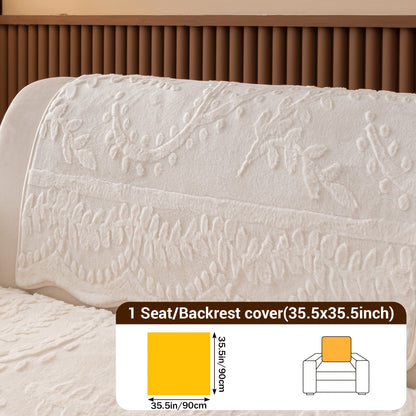 Faux Rabbit Fur Plush Sofa Cover Non-Slip | Thickened Quilted Couch Cushion, Machine Washable Pet Friendly, 1 to 4 Seat Armrest Backrest, White Light Grey Brown, Home Winter Decor