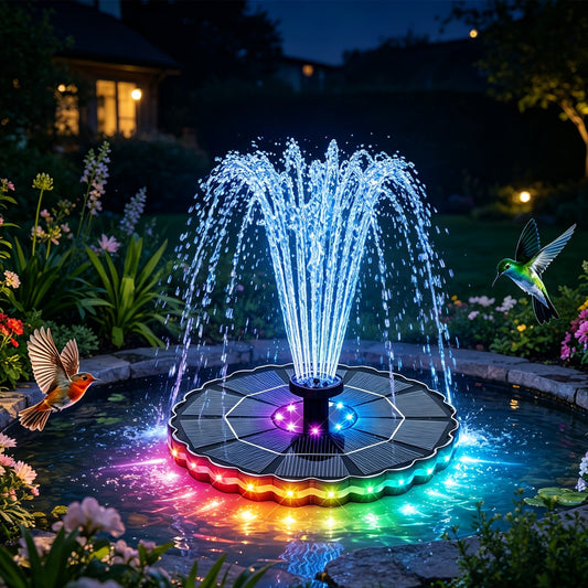 Bird Bath Fountain Solar 3.5W LED Lights 3000mAh Battery IPX8 7 Nozzles