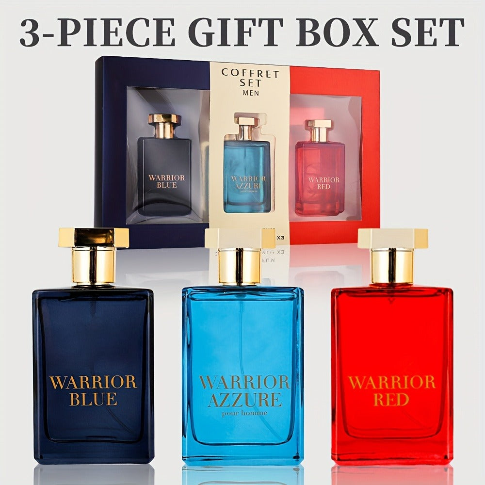 Warrior Blue Men's Eau de Toilette 3.4 oz — Bold Aromatic Cologne Spray | Long-Lasting Masculine EDT | Single Bottle or 3-Piece Gift Set for Him