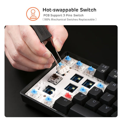 Hot Swappable Mechanical Keyboard 60% RGB Backlit 61 Keys – Customize Red or Cyan Switches, Ultra-Compact Wired Tenkeyless Design for PC, Laptop & Mac | No Solder Switch Change | Black & White