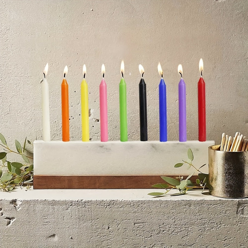 Assorted Color Soy Wax Taper Candle Set with 100 Compact 4-Inch Candles in Straight Form and Boxed Package