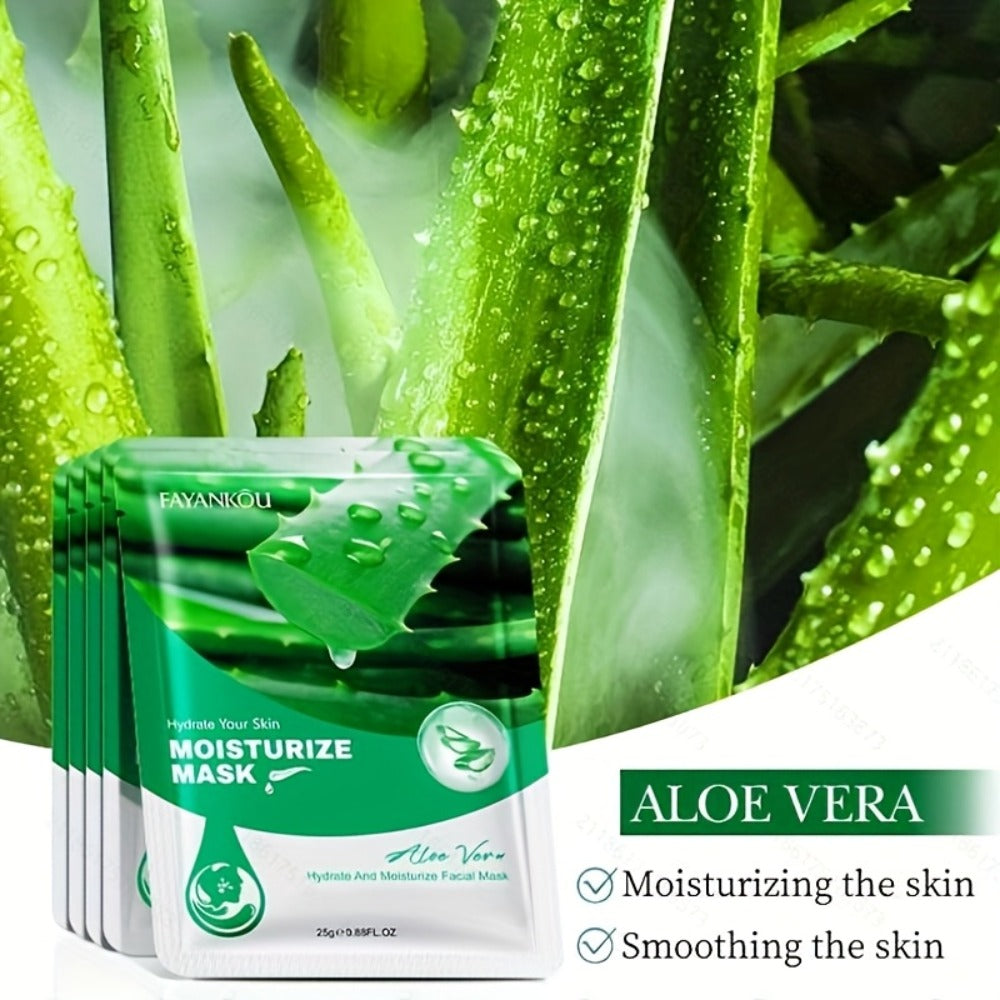 Aloe Vera Sheet Mask 30-Pack with 25g Individual Pouches and Aloe Vera and Glycerin Labels