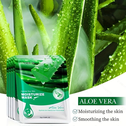 Aloe Vera Sheet Mask 30-Pack with 25g Individual Pouches and Aloe Vera and Glycerin Labels