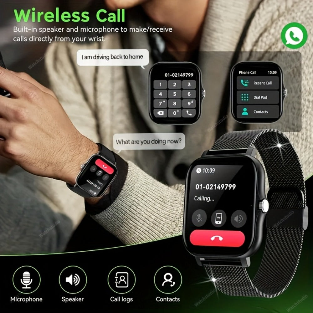 Smartwatch Gift with Metal Strap, Wireless Calling, Music Player and App Alerts in Four Colors