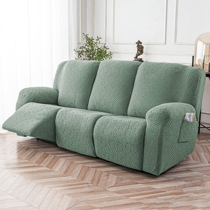 Slipcover Set, Eight-Piece Jacquard Stretch Cover for Three-Seat Recliner with Side Pocket in Nine Colors
