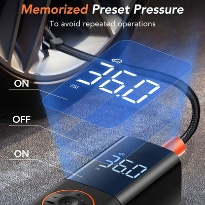 Tire Inflator Air Compressor 150PSI 12V DC Corded with LCD Display, Auto Shut-Off, 4 Preset Modes, LED Light, 9.8ft Power Cord for Car Motorcycle Bicycle Tires Sports Balls Roadside Emergency