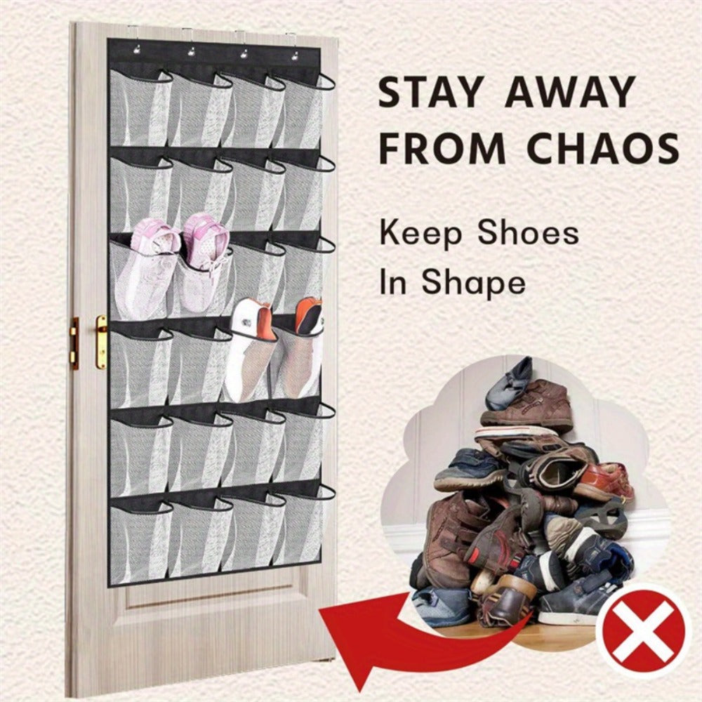 Over Door Shoe Organizer 24 Large Mesh Pockets – Foldable Breathable Hanging Storage Rack, Durable Fabric Closet Hanger for Shoes & Accessories, Space-Saving Door Organization