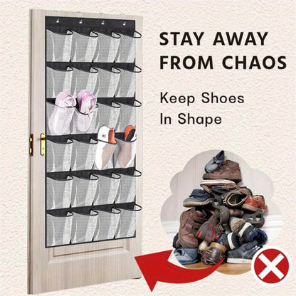 Over Door Shoe Organizer 24 Large Mesh Pockets – Foldable Breathable Hanging Storage Rack, Durable Fabric Closet Hanger for Shoes & Accessories, Space-Saving Door Organization