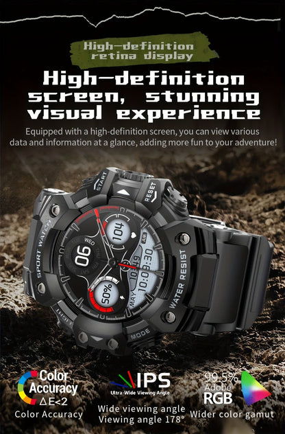 Smartwatch for Men 1.32 Inch Tactical Watch with LED Flashlight, SOS and 100+ Sport Modes in Eleven Colors