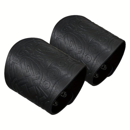 Viking Leather Cuff Bracelet Set 2pcs Norse Mythology Mjolnir Vegvisir Embossed Wristband for Men Women Halloween Gift