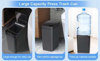Two-Piece Motion Sensor Trash Can Set with 4.2 and 2.6-Gallon Narrow Bins in White or Black