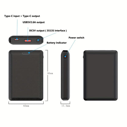 DC5V 3A Stable Output Power Bank 10000mAh Rechargeable Battery Pack for Heated Vest Jacket Scarf Gloves Heated Clothing Electric Heating Equipment Portable USB-C Charger