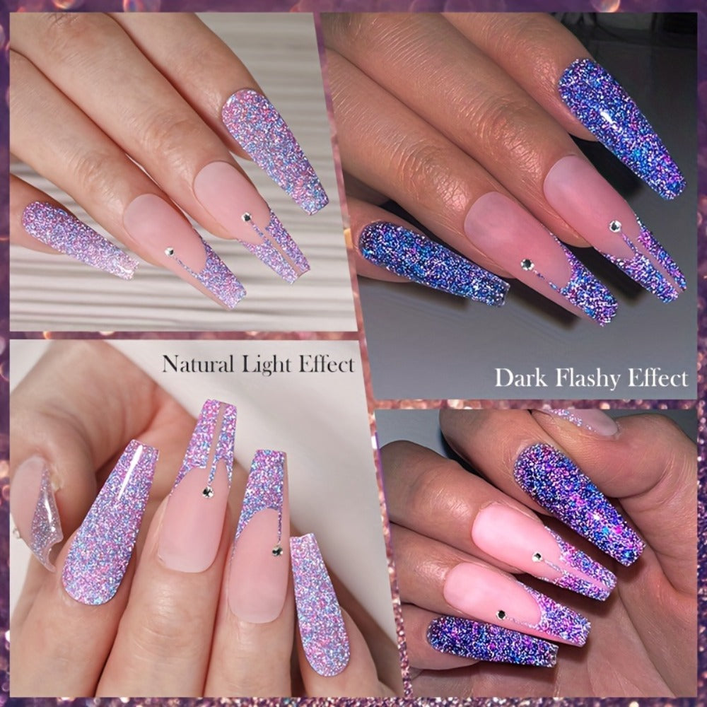 Reflective Liner Nail Art Gel Six-Bottle Set with 5ml CR01 to CR06 Colors and Slim Brushes for Detail Lines