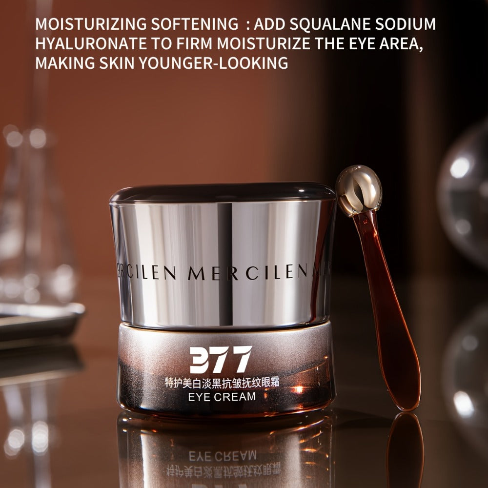 MERCILEN 377 Eye Cream, 25g Brown-and-Silver Cosmetic Jar with Included Metal Applicator Spoon