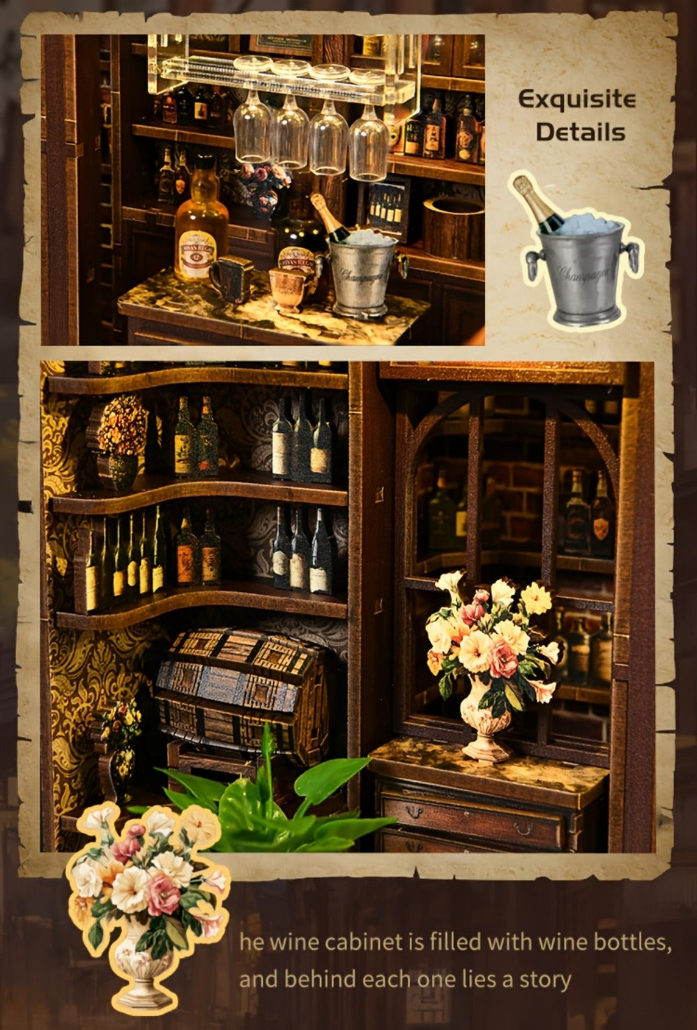 Corner Lounge Book Nook Kit with 327-Piece Tavern Storefront Scene, Illuminated Interior and Touch Switch