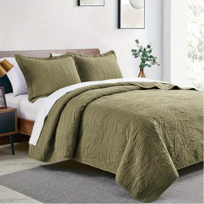 Three-Piece Lightweight Microfiber Quilt Set with Pillow Shams in Ten Size and Color Options
