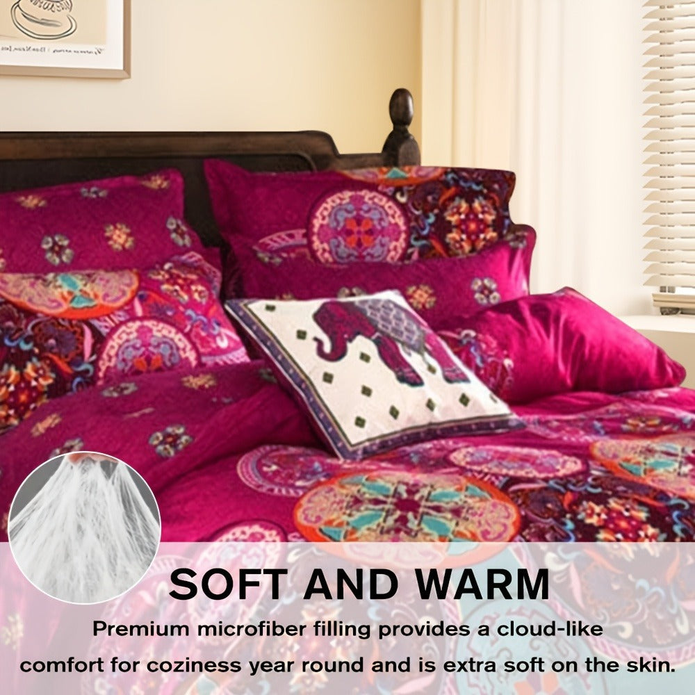 Bohemian Floral Quilt Set in Rose Red, Scarlet Red or Dark Pink with Twin, Queen and King Sizes