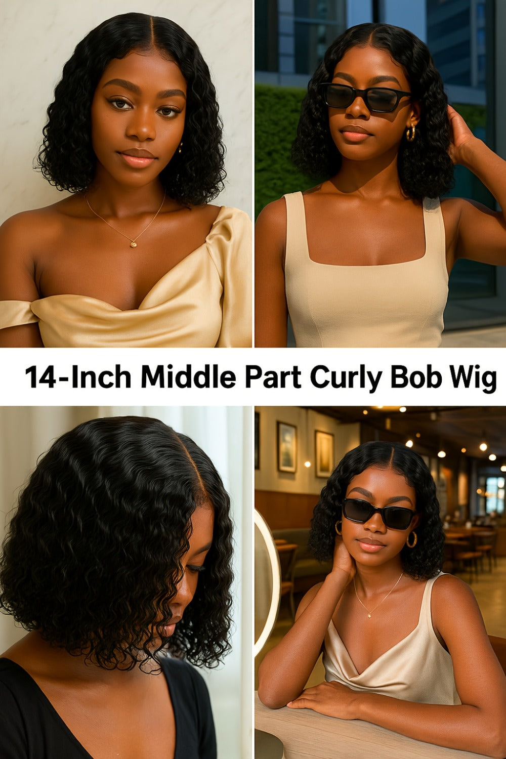 Lace Front Wig Deep-Wave Black 14-Inch Synthetic Style with Glueless Cap, Pre-Plucked Front and Baby Hair