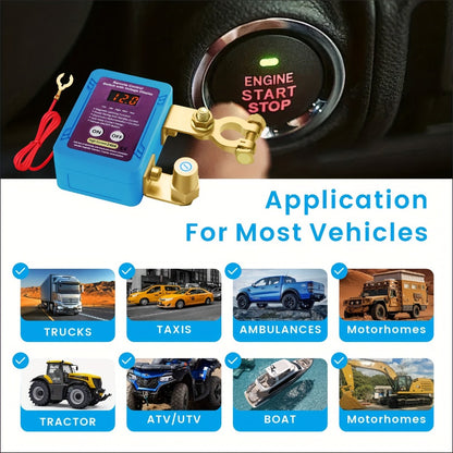 Battery Disconnect Switch 12V 240A – Smart LED Voltage Display Kill Switch, Anti-Theft Battery Drain Prevention for Car Truck RV (Wired Control, No Wireless on Main Body)