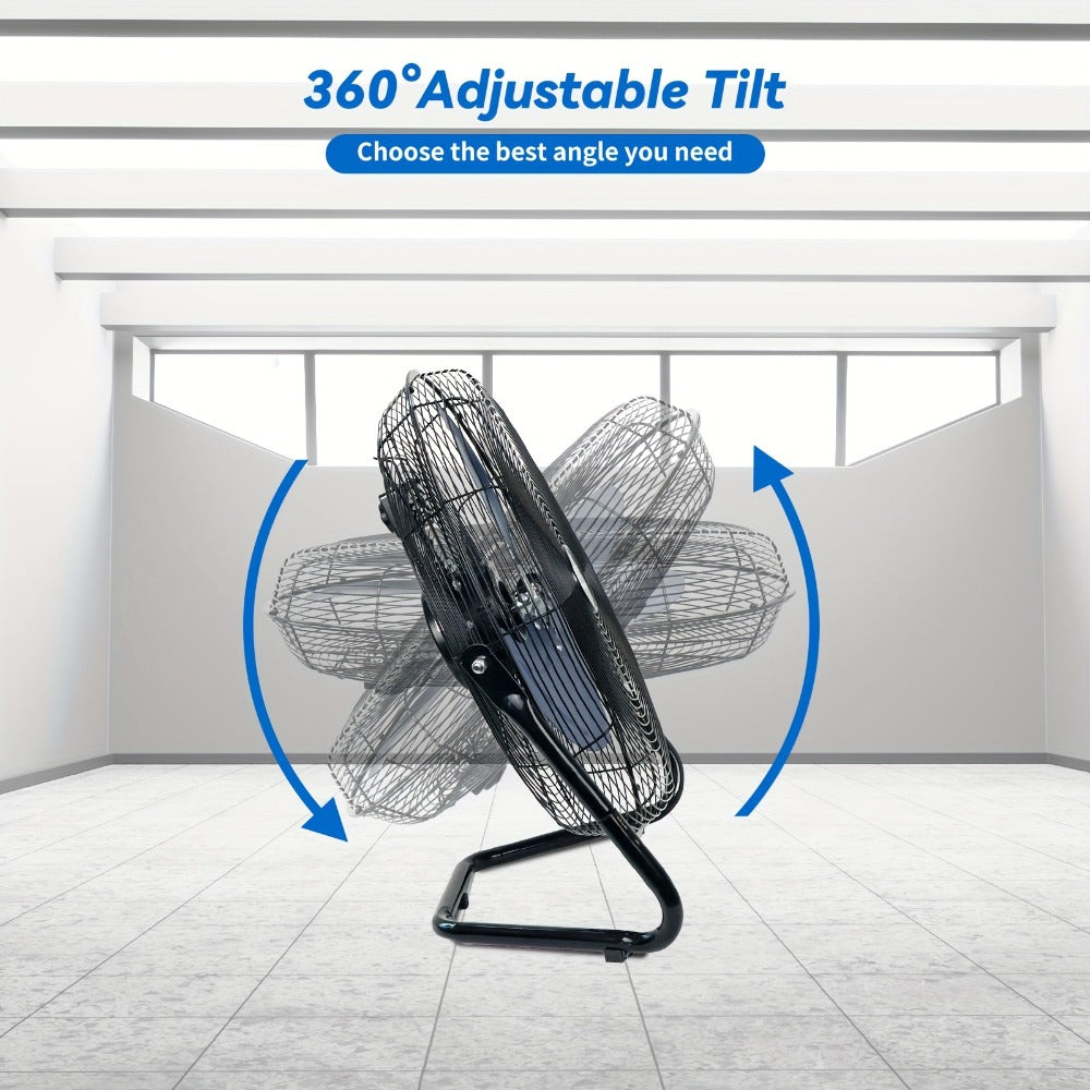 Industrial Floor Fan High Velocity, 3-Speed Heavy Duty Metal Cradle Fan with 360° Tilt, Multiple Sizes Available, Powerful Air Circulation Fan for Warehouse, Workshop, Garage, Factory and Basement