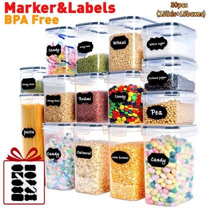 Airtight Food Storage Containers with Lids, BPA Free Leakproof Stackable Kitchen Organizer Set for Grain Nuts Cereal Pasta Dog Cat Food, with Labels & Marker